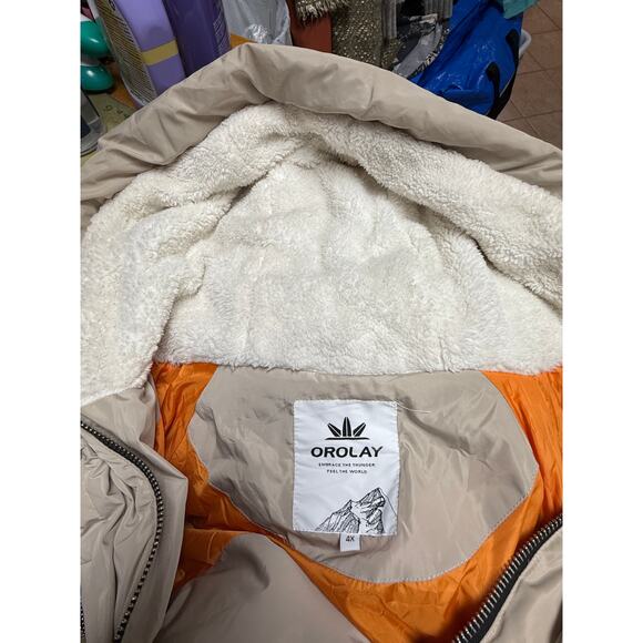 Orolay Down Puffer Coat Plus Size 4X Jacket Beige Waterproof Hooded Winter Warm - Picture 9 of 9